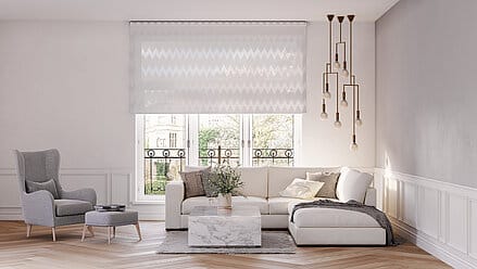 MHZ Rollo MEREL als Sonnenschutz im Wohnzimmer