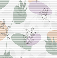 Plissee mit zarten floralen Linienmotiven und pastellfarbenen Flächen auf weissem Hintergrund