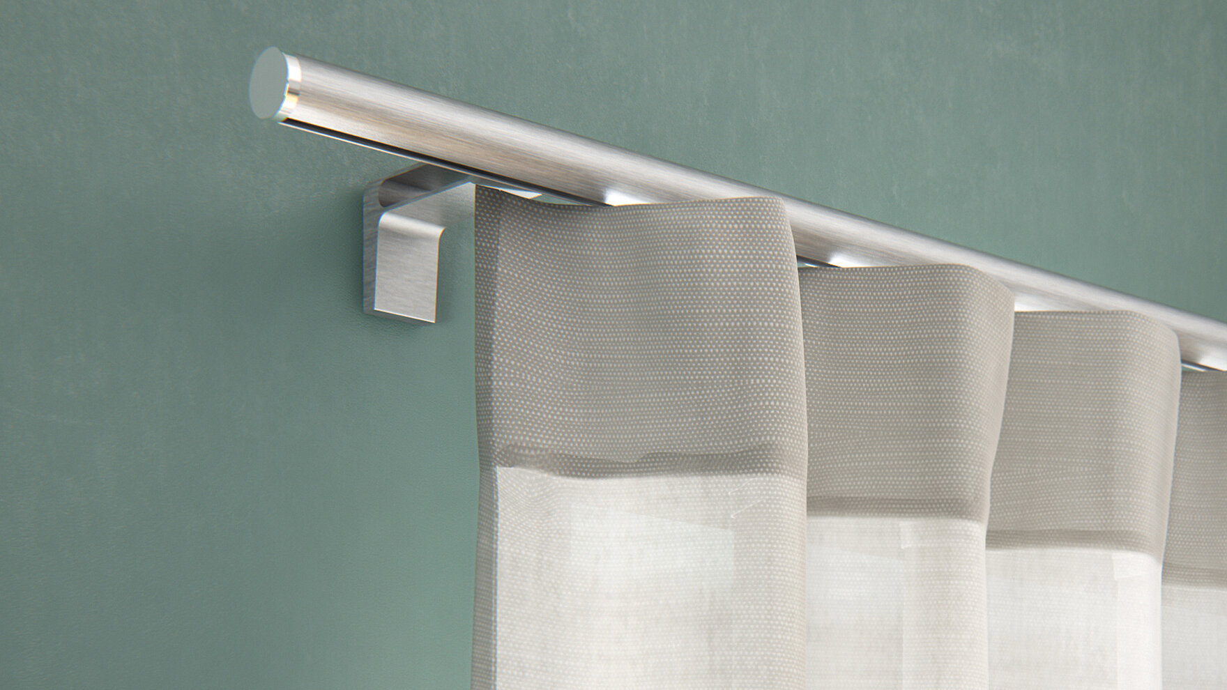 MHZ Vorhangstange „Snaeps Plan“ in Metalloptik mit halbtransparentem Vorhang in Beige-Grau.