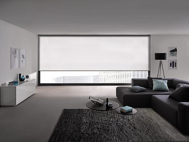 Wabenplissees mit vier Meter Breite im Wohnzimmer