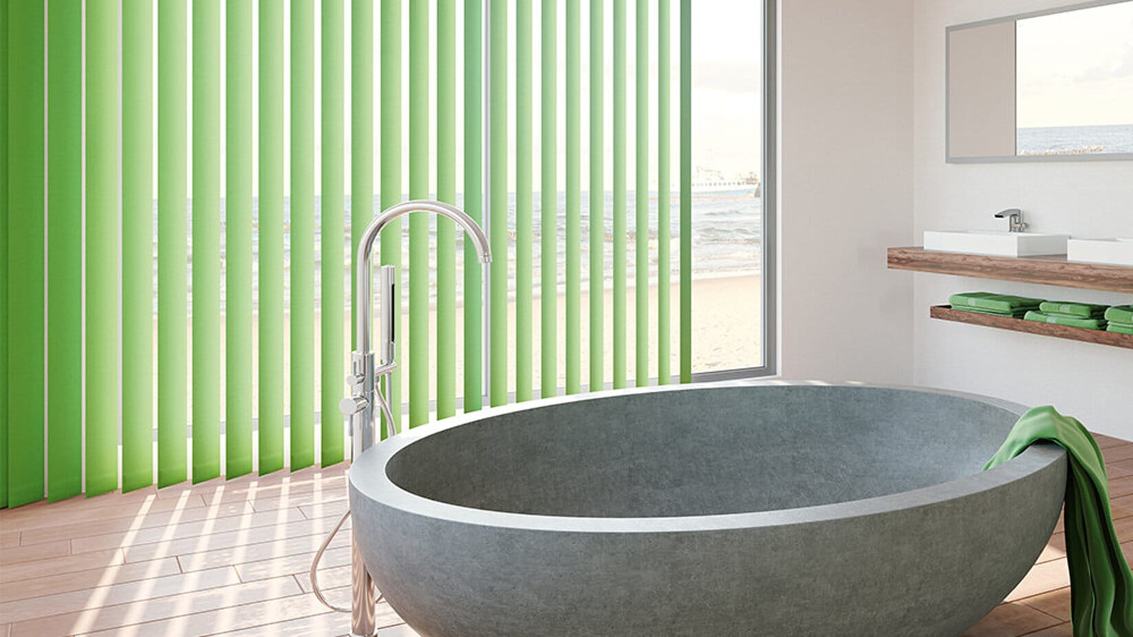 Lamellenvorhänge an den Fenster im Badezimmer